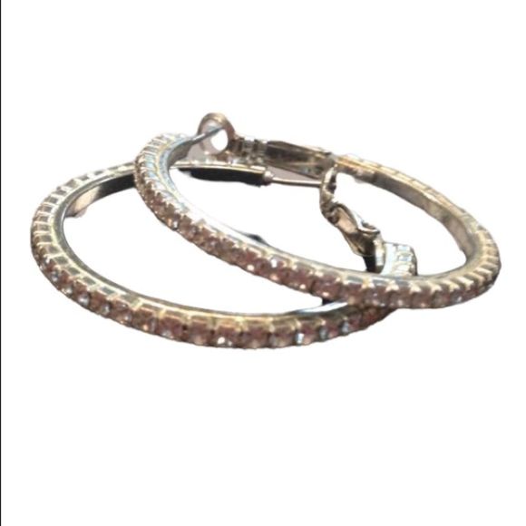 Vintage Sliver Hoop Earrings With Rhinestones - Picture 4 of 4
